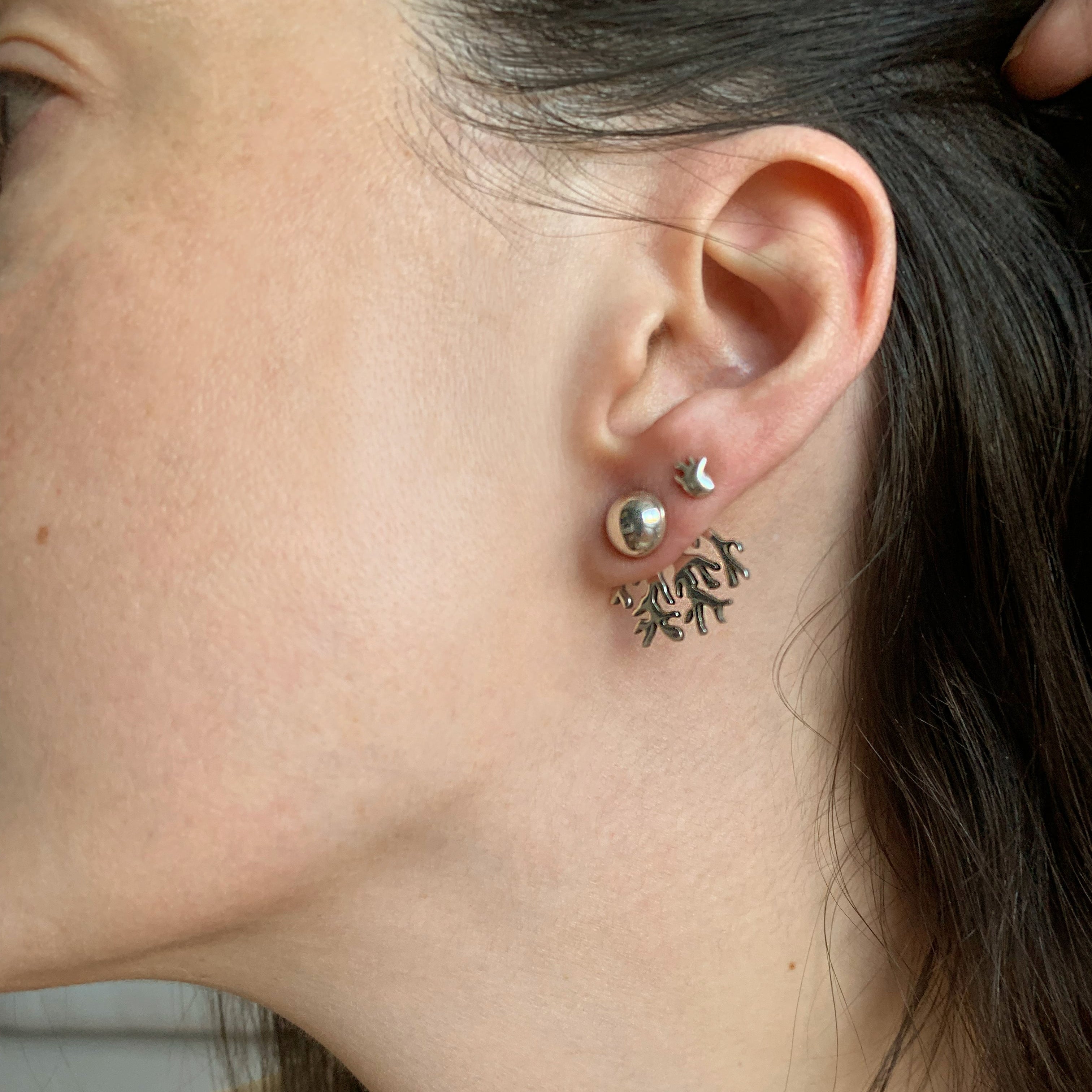 Pendientes Coral Ear Jackets Plata Mexicana