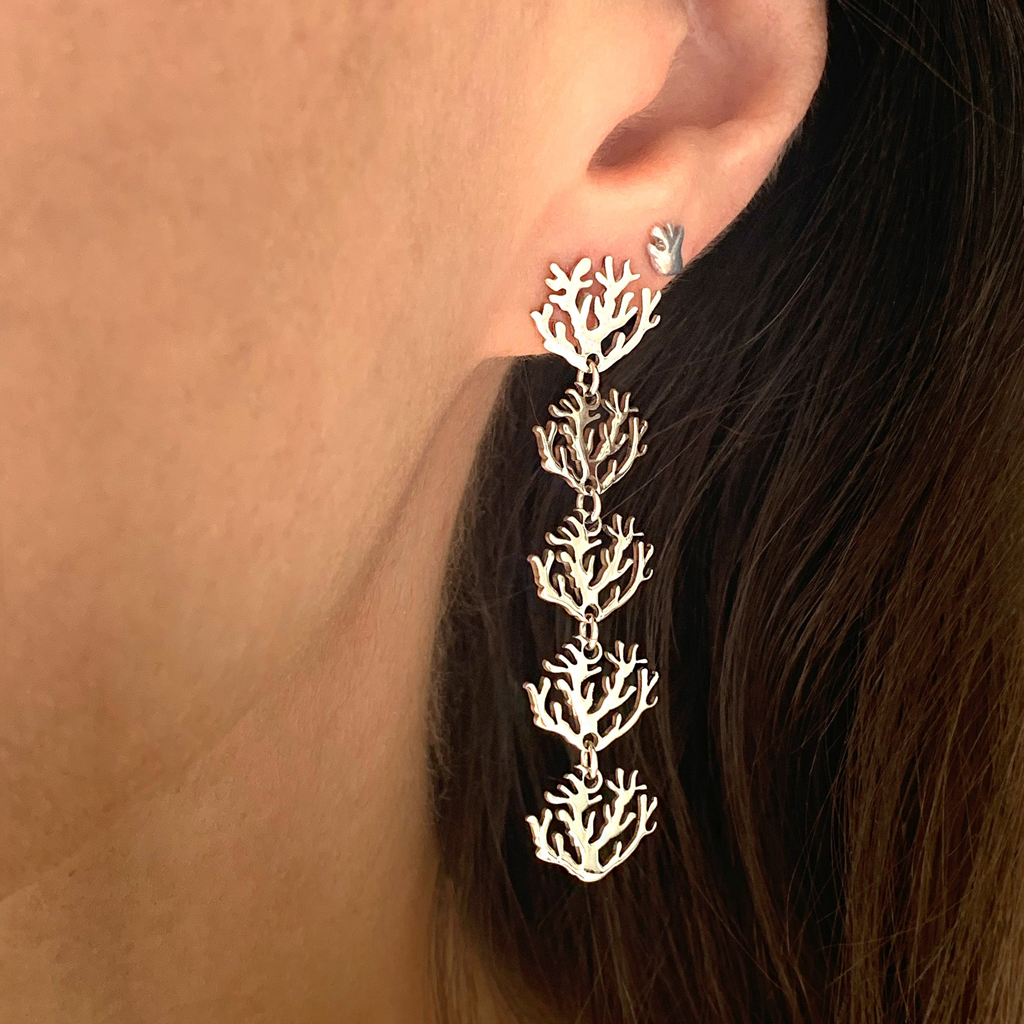 Aretes Largos Coral Plata