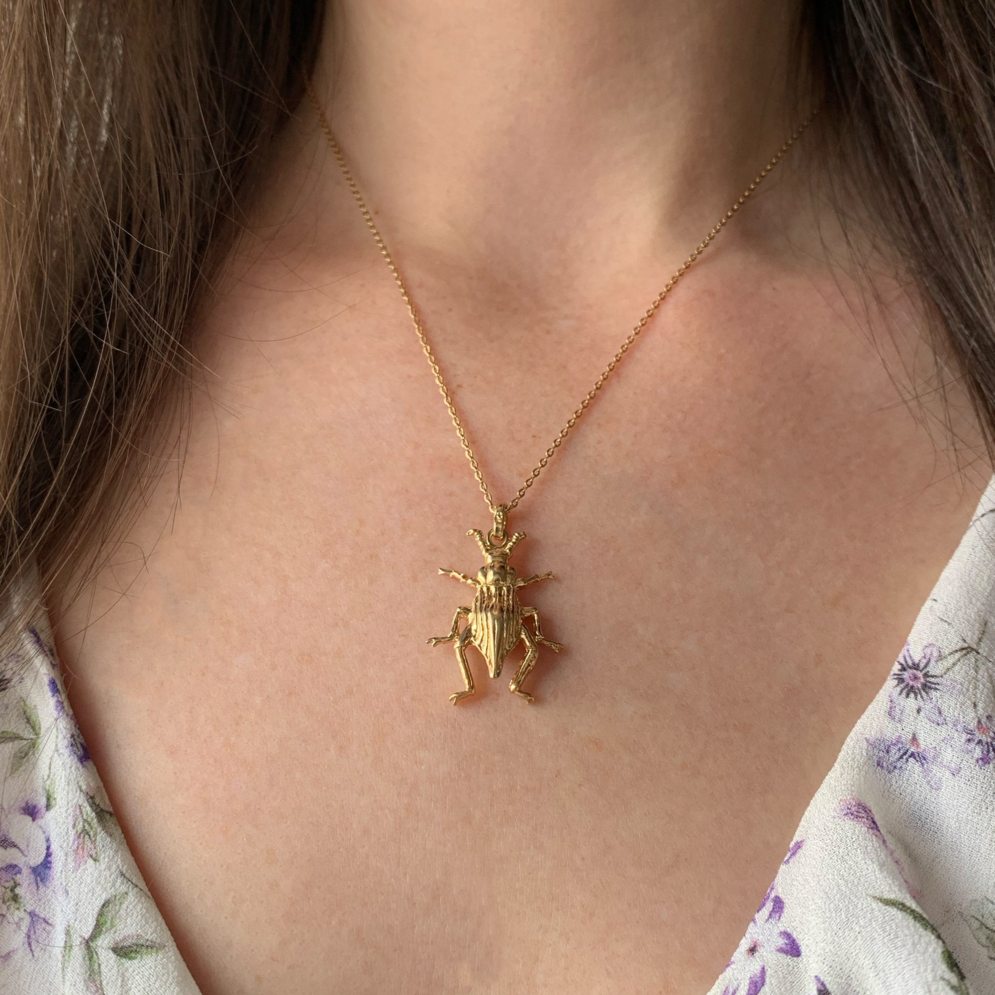 Collar Escarabajo Bicho Plata Dorado Hecho en Mexico