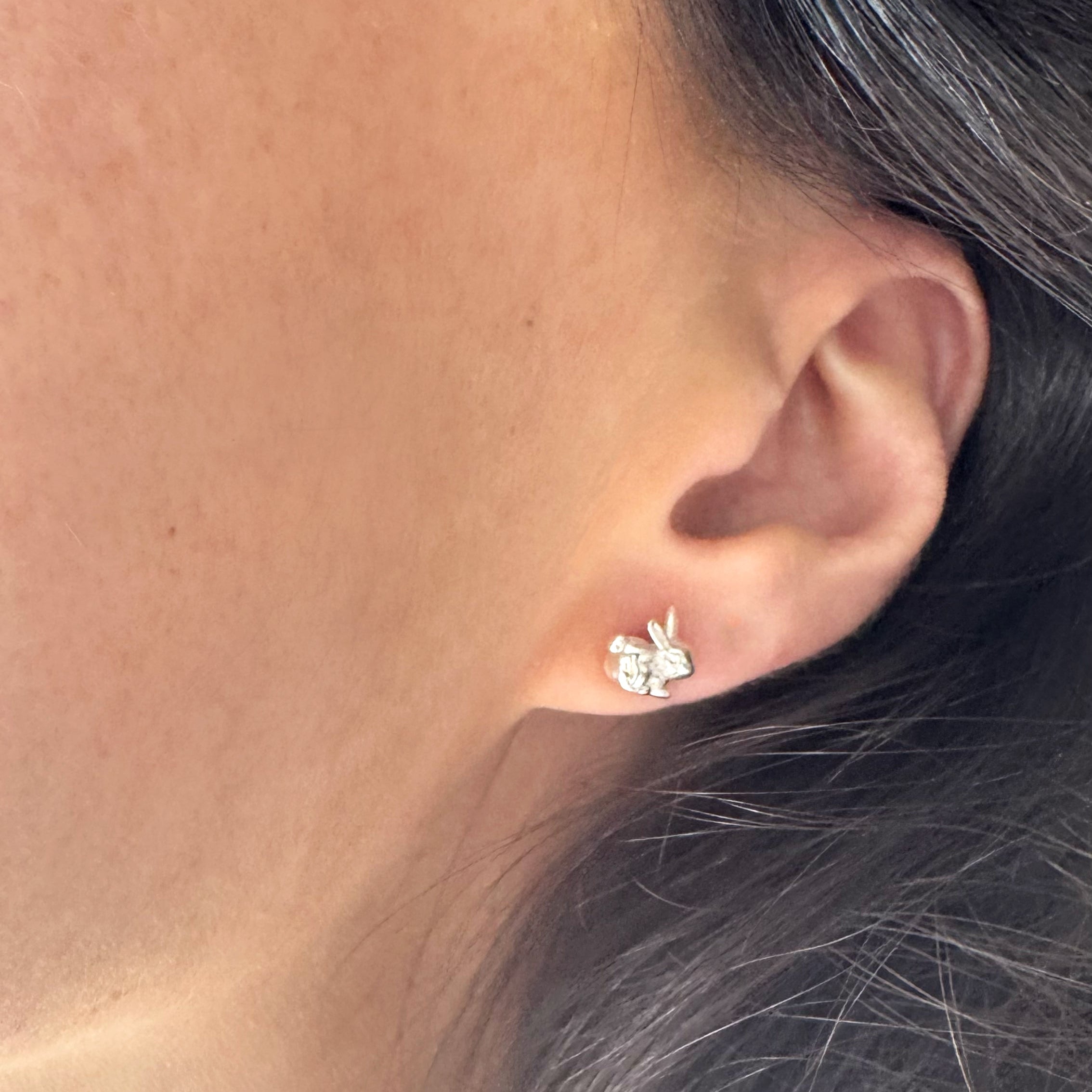 Mini Aretes Conejito Plata Mexicana Hecho a Mano Joyeria