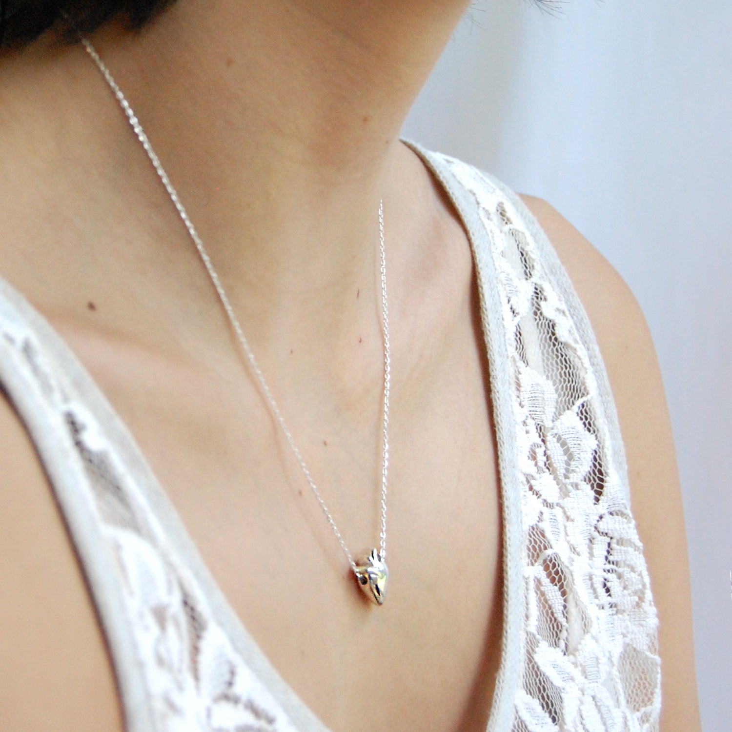 Dije Corazon de Plata y Cadena Plata Inspirado Frida Kahlo Regalo Original