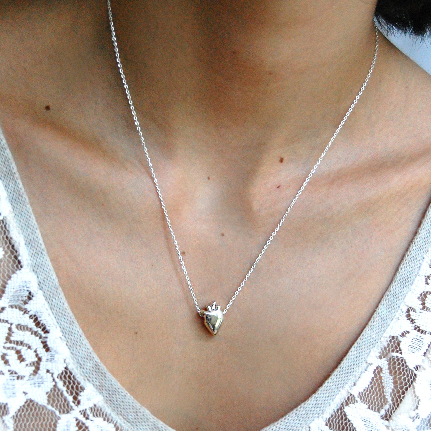 Collar Corazon Plata de Ley Frida Kahlo Cadenita Dije