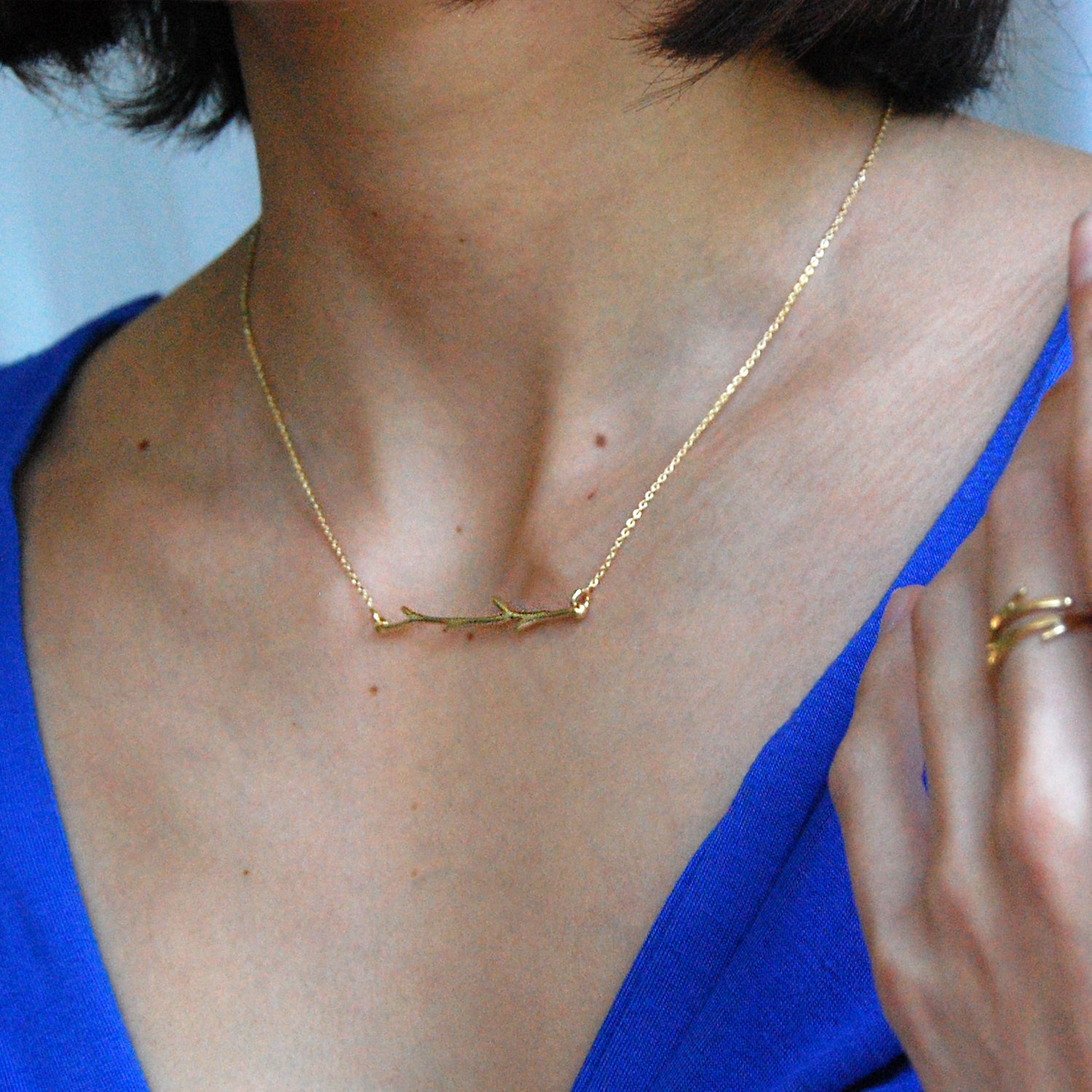 Collar Rama de Pino Michoacano Plata de Ley con Baño de Oro de 14 quilates