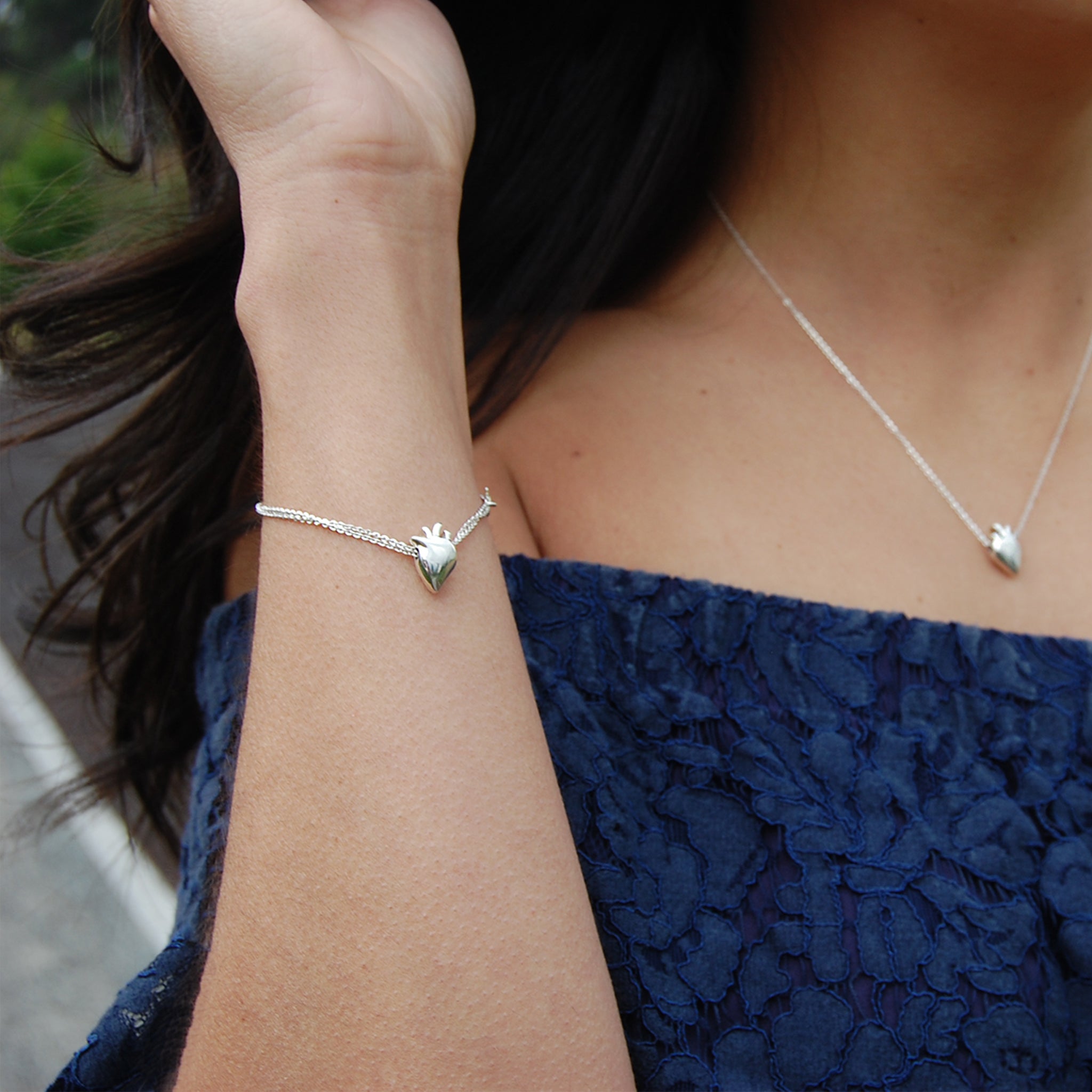 Pulsera corazon de plata de Taxco inspirado en Frida Kahlo