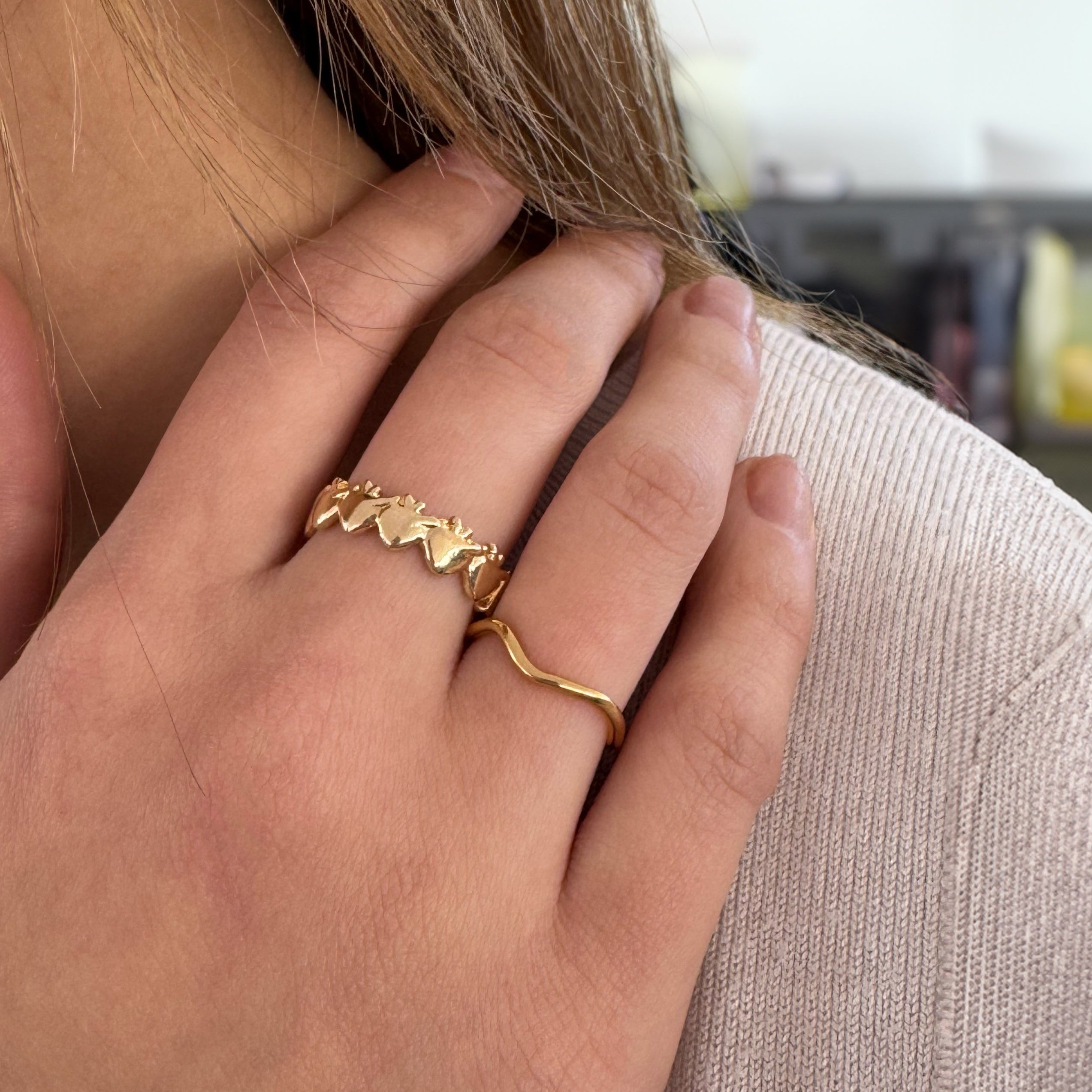 Anillo de corazones dorado plata oro 