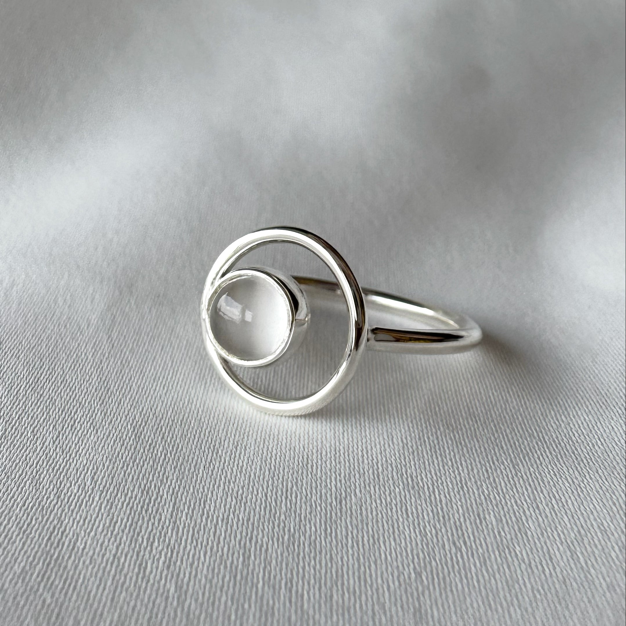 Anillo Redondo Piedra Semipreciosa Luna Plata Taxco Artesanal