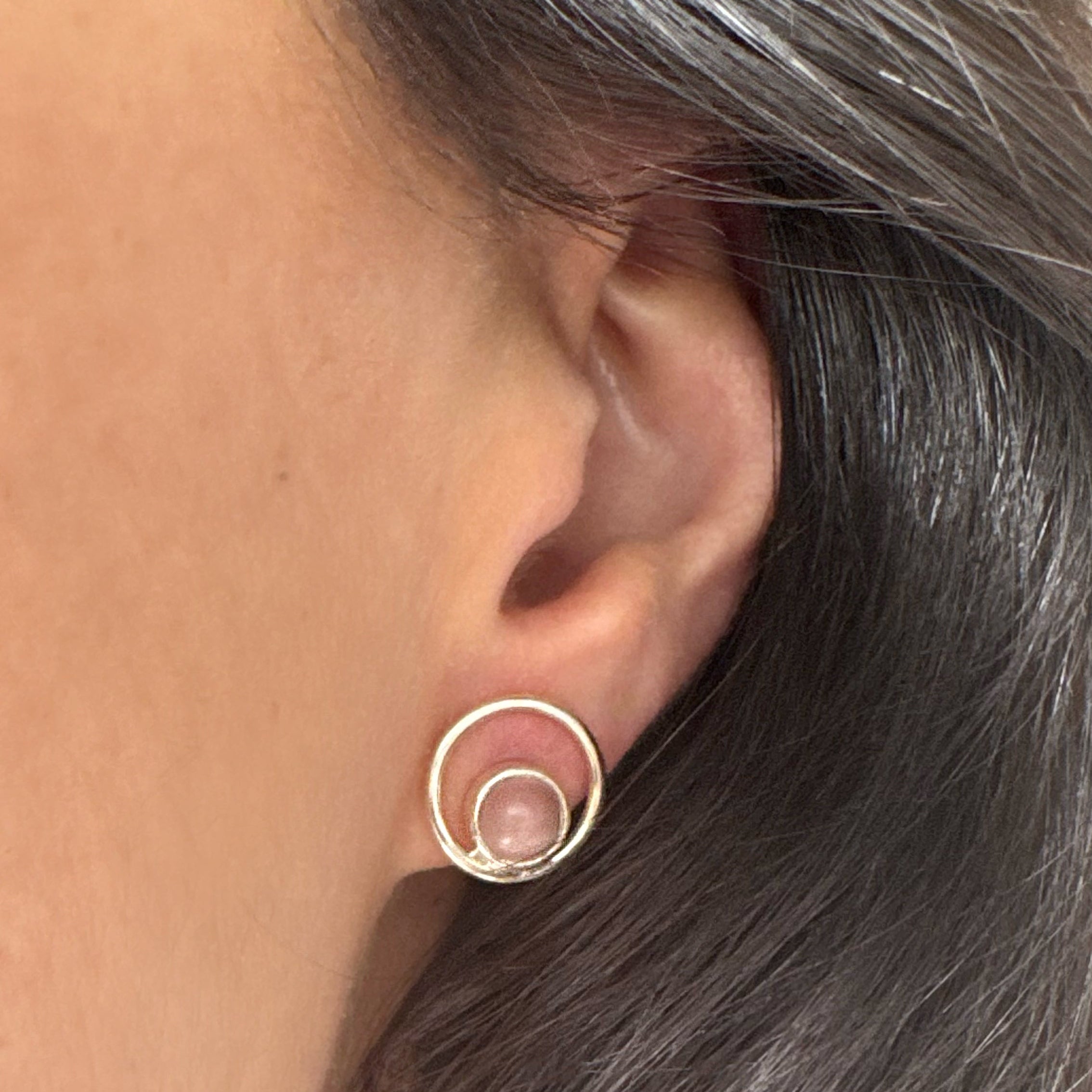 Aretes Circulares Doble Piedra Luna Plata Blanco