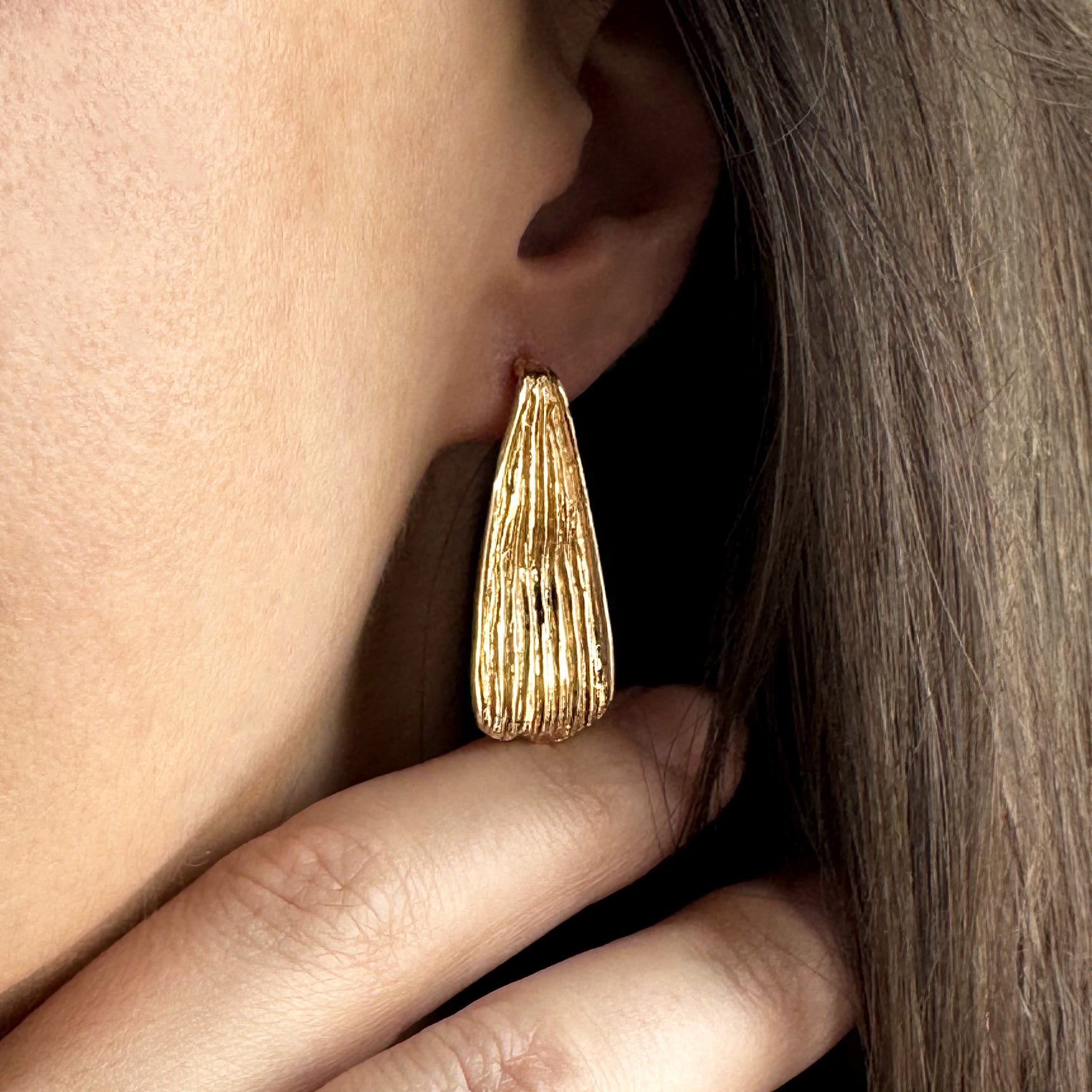 Aretes Largos Flor Cempasuchil Petalo Dia de Muertos Plata Dorado