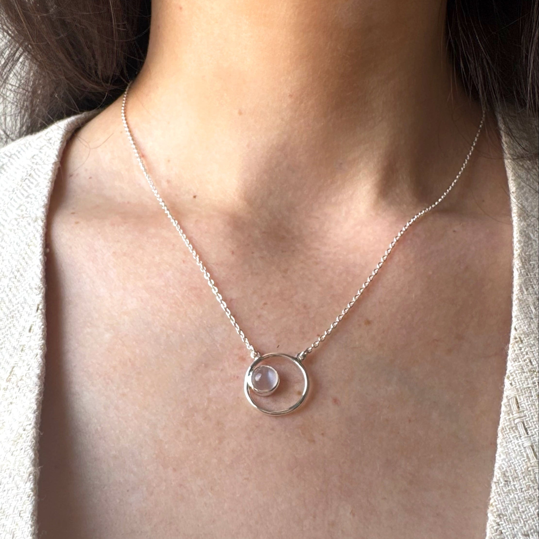 Collar Dije Cadena Plata 925 Piedra Luna