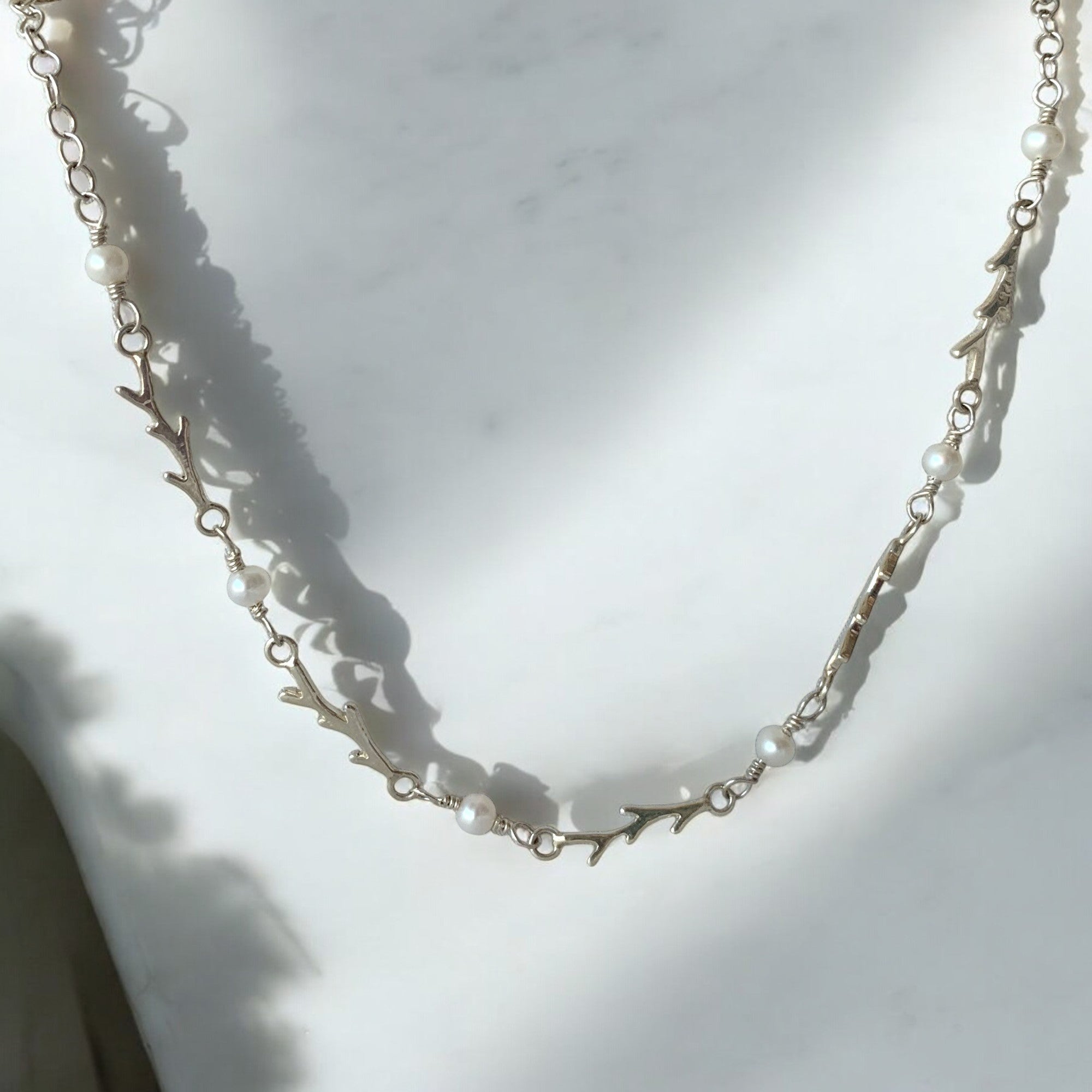 Silver Pino Michoacano Pearl Necklace